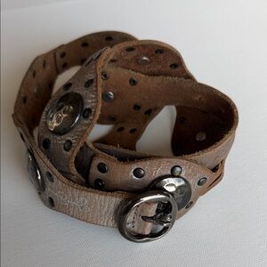 Jessica Simpson Studded Leather Belt XL Brown Boho Western 48in